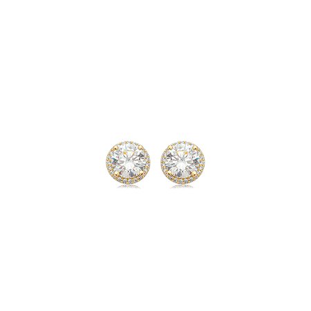Brinco de base redondo cravejado de zircônia cristal banho em ouro 18k
