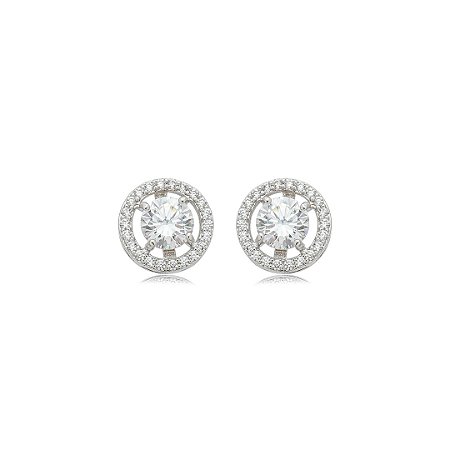 Brinco de base redondo cravejado de zircônia cristal banho em ródio branco