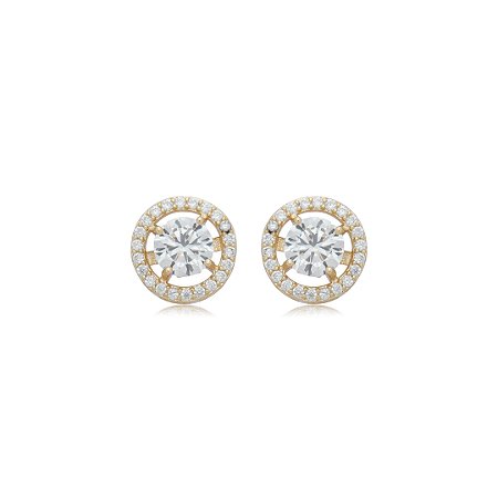 Brinco de base redondo cravejado de zircônia cristal banho em ouro 18k