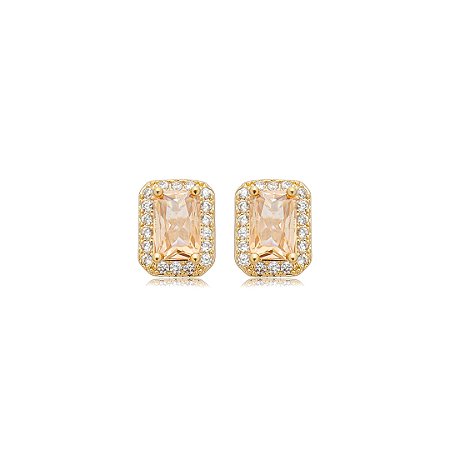 Brinco de base cravejado de zircônia citrino e cristal banho em ouro 18k