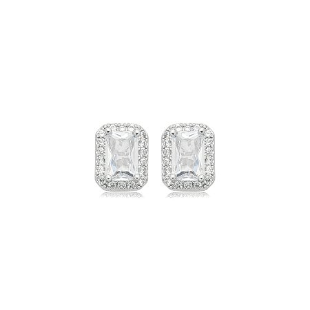 Brinco de base cravejado de zircônia cristal banho em ródio branco