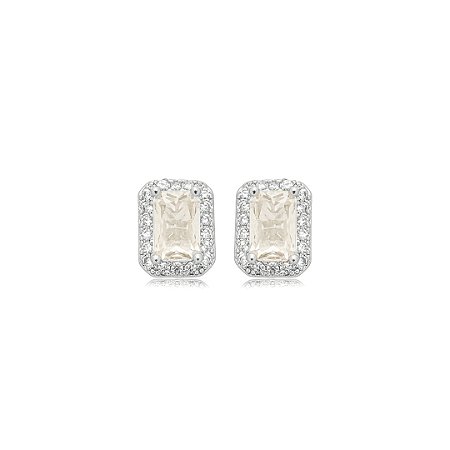 Brinco de base cravejado de zircônia yellow fancy e cristal banho em ródio branco