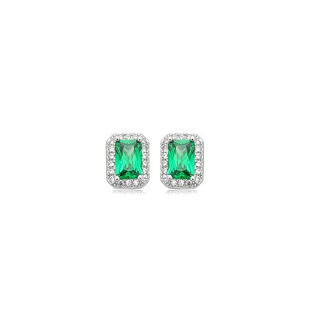 Brinco de base cravejado de zircônia esmeralda e cristal banho em ródio branco