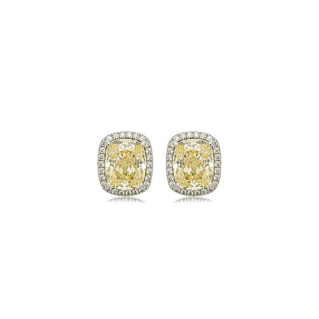 Brinco de base cravejado de zircônia yellow fancy e cristal banho em ródio branco