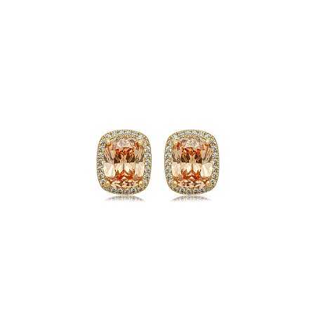 Brinco de base cravejado de zircônia citrino e cristal banho em ouro 18k