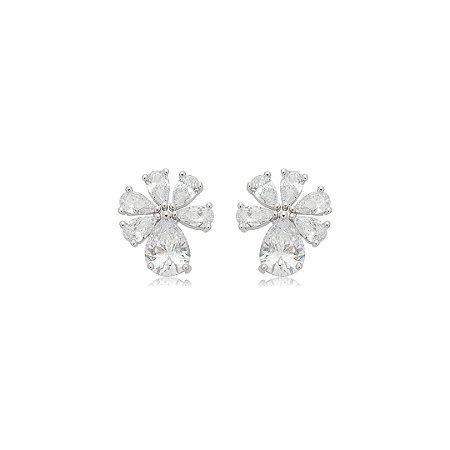 Brinco de base cravejado de zircônia cristal banho em ródio branco