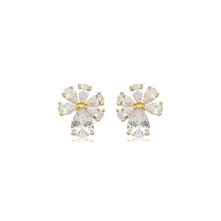 Brinco de base cravejado de zircônia cristal banho em ouro 18k
