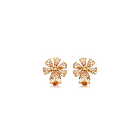 Brinco de base cravejado de zircônia citrino banho em ouro 18k