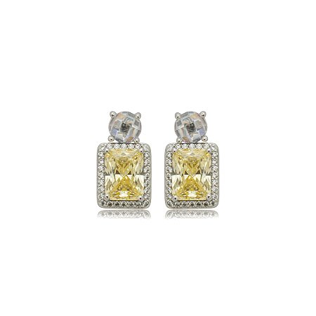 Brinco de base cravejado de zircônia yellow fancy e cristal banho em ródio branco