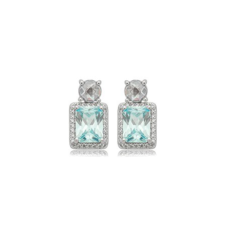 Brinco de base cravejado de zircônia acqua e cristal banho em ródio branco