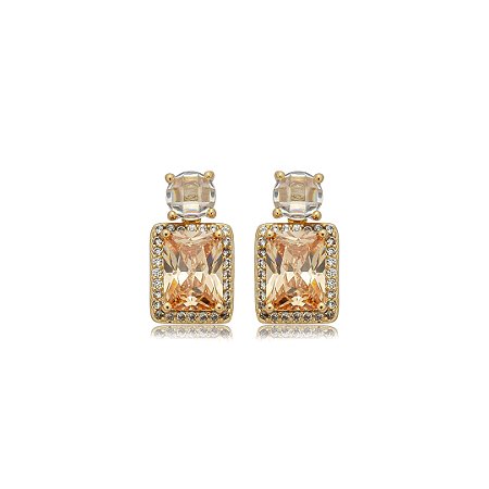Brinco de base cravejado de zircônia citrino e cristal banho em ouro 18k