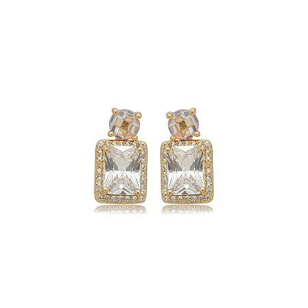 Brinco de base cravejado de zircônia cristal banho em ouro 18k