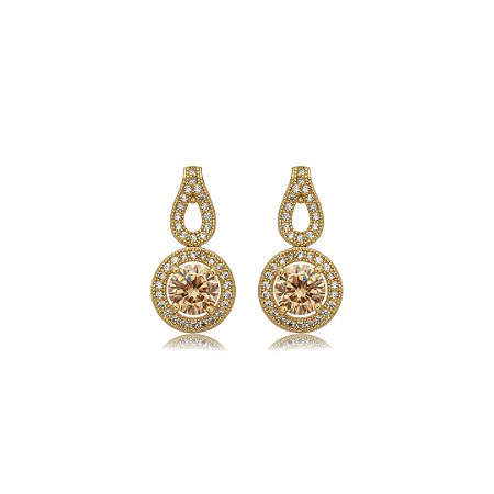 Brinco cravejado de zircônia citrino e cristal banho em ouro 18k