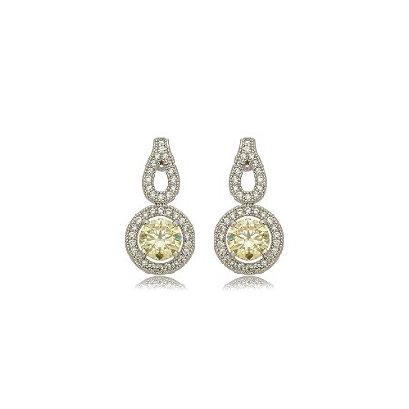 Brinco cravejado de zircônia yellow fancy e cristal banho em ródio branco