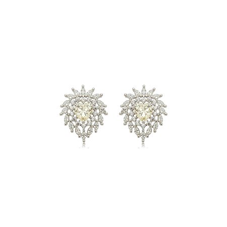 Brinco de coração cravejado de zircônia yellow fancy e cristal banho em ródio branco