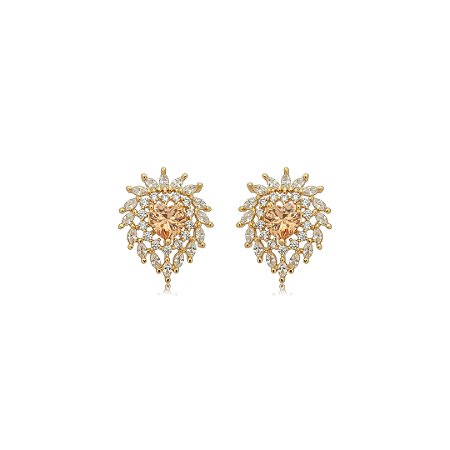 Brinco de coração cravejado de zircônia citrino e cristal banho em ouro 18k