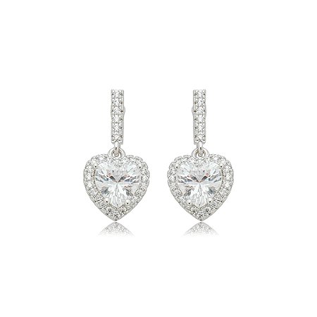 Brinco de coração cravejado de zircônia cristal banho em ródio branco