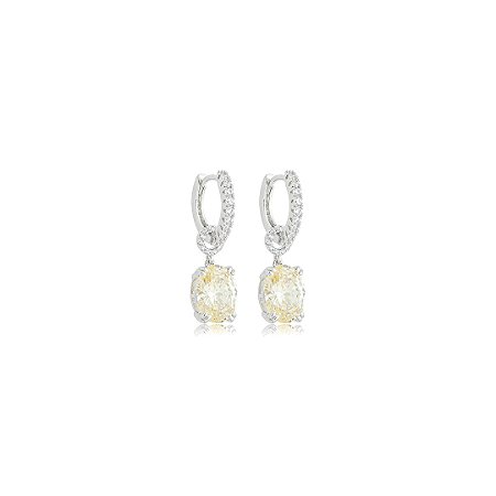 Brinco argola cravejado de zircônia yellow fancy e cristal banho em ródio branco