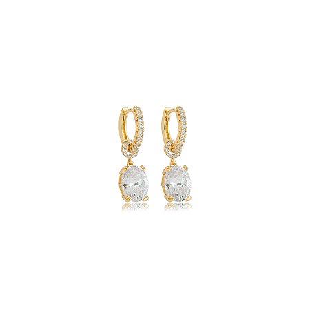 Brinco argola cravejado de zircônia cristal banho em ouro 18k