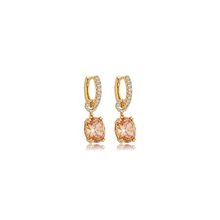Brinco argola cravejado de zircônia citrino e cristal banho em ouro 18k