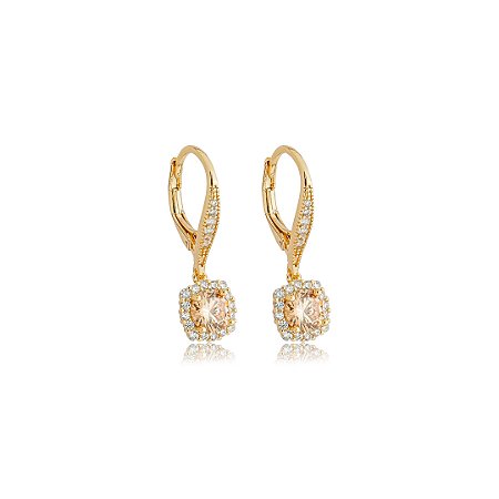 Brinco argola cravejado de zircônia citrino e cristal banho em ouro 18k