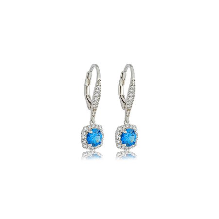 Brinco argola cravejado de zircônia safira e cristal banho em ródio branco