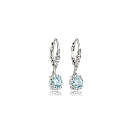 Brinco argola cravejado de zircônia acqua e cristal banho em ródio branco