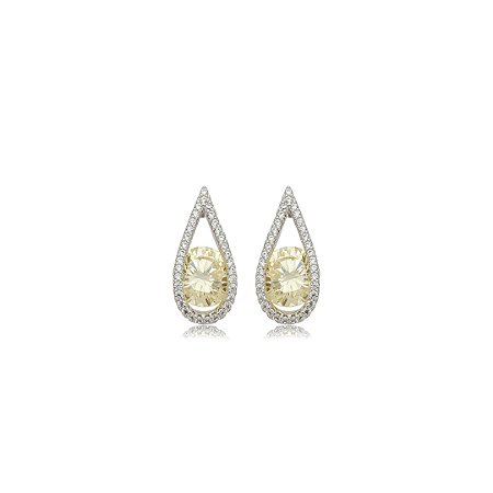 Brinco gota cravejado de zircônia yellow fancy e cristal banho em ródio branco