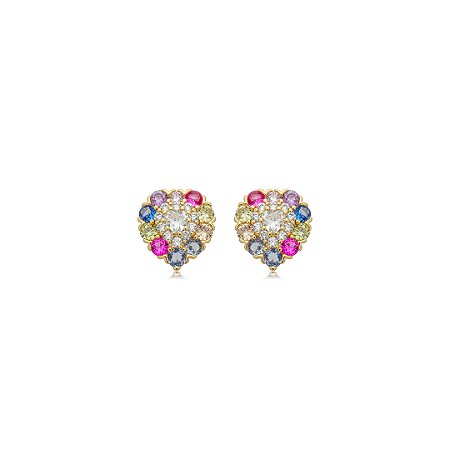 Brinco de base cravejado de zircônia rainbow banho em ouro 18k