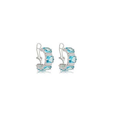 Brinco de argola cravejado de zircônia acqua banho em ródio branco