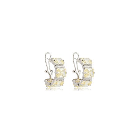 Brinco de argola cravejado de zircônia yellow fancy banho em ródio branco