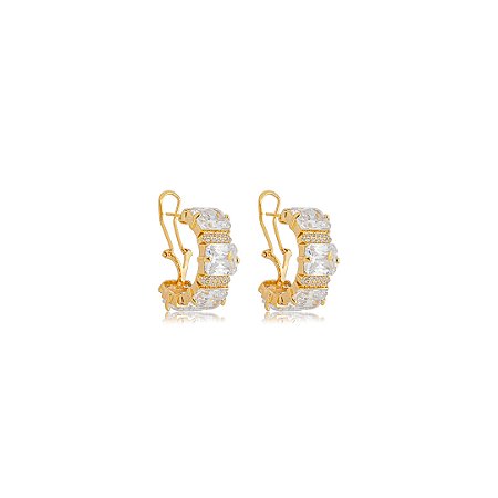 Brinco de argola cravejado de zircônia cristal banho em ouro 18k