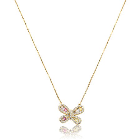 Colar com pingente cravejado de zircônia rainbow banho em ouro 18k