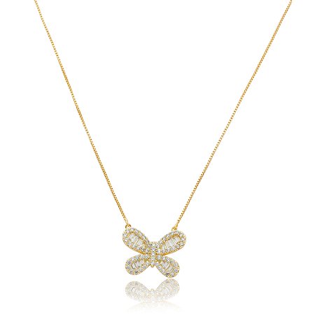 Colar com pingente cravejado de zircônia cristal banho em ouro 18k