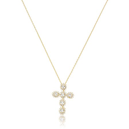 Colar com pingente cravejado de zircônia cristal banho em ouro 18k