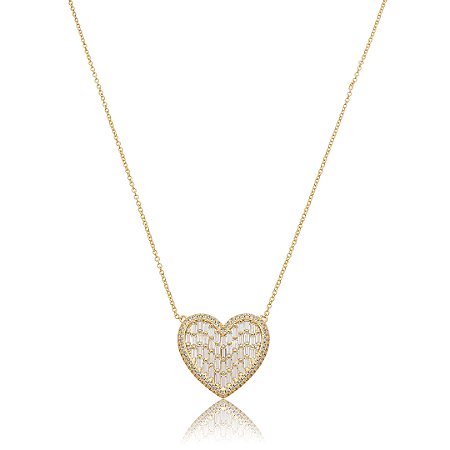 Colar com pingente cravejado de zircônia cristal banho em ouro 18k