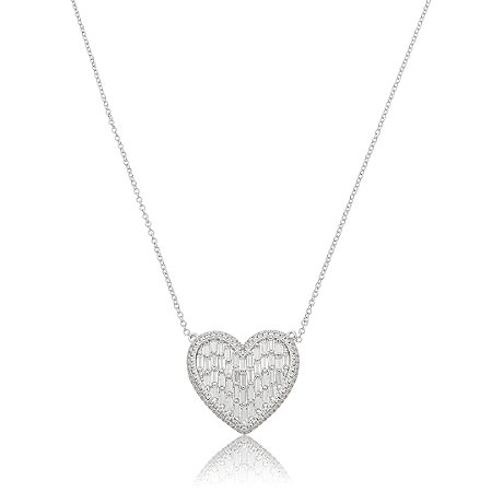 Colar com pingente cravejado de zircônia cristal banho em ródio branco