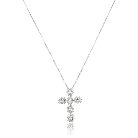 Colar com pingente cravejado de zircônia cristal banho em ródio branco
