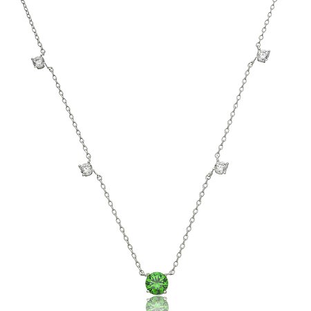 Colar com pingente cravejado de zircônia esmeralda e cristal banho em ródio branco