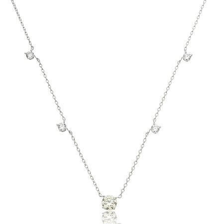 Colar com pingente cravejado de zircônia yellow fancy e cristal banho em ródio branco