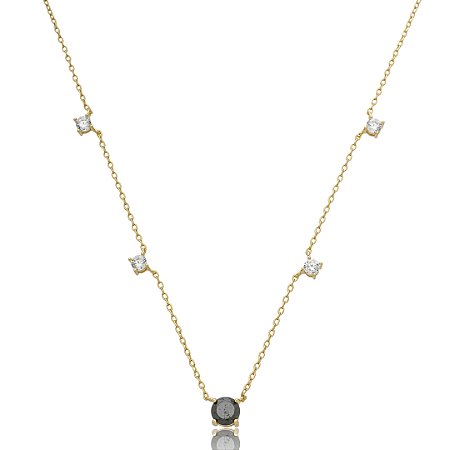 Colar com pingente cravejado de zircônia ônix e cristal banho em ouro 18k