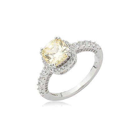 Anel cravejado de zircônia yellow fancy e cristal banho em ródio branco