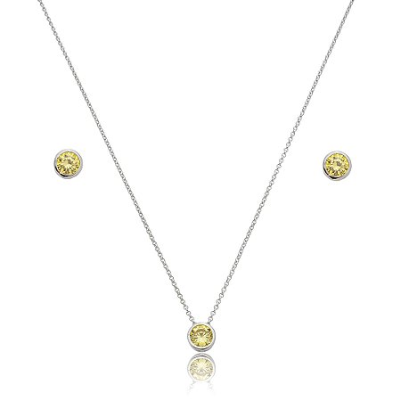 Conjunto de brinco e colar cravejado de zircônia yellow fancy banho de ródio branco