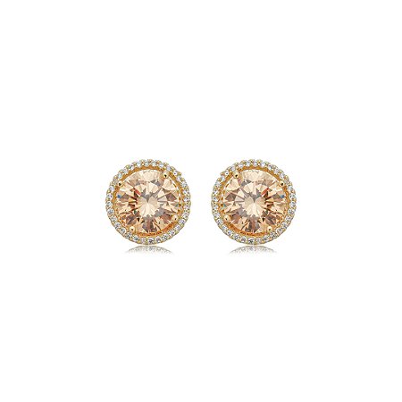 Brinco de base cravejado de zircônia citrino e cristal banho em ouro 18k