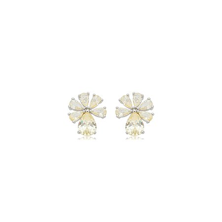 Brinco de base cravejado de zircônia yellow fancy banho em ródio branco