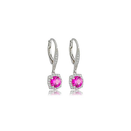 Brinco argola cravejado de zircônia pink e cristal banho em ródio branco