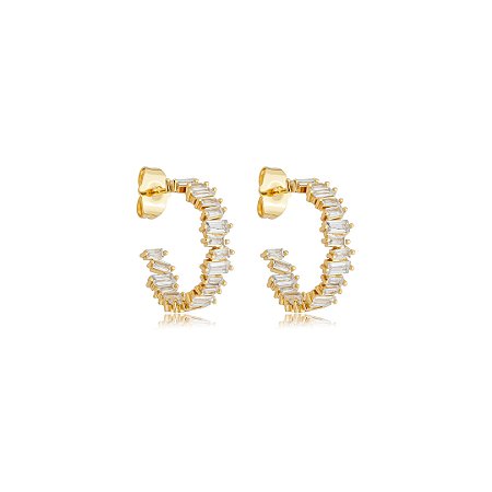 Brinco argola cravejado de zircônia cristal banho em ouro 18k