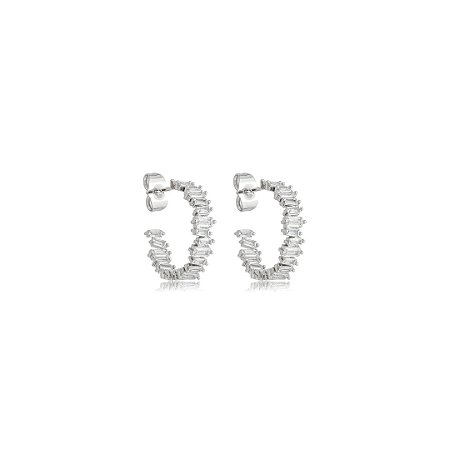 Brinco argola cravejado de zircônia cristal banho em ródio branco