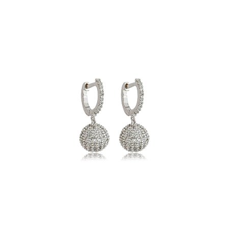Brinco argola cravejado de zircônia cristal banho em ródio branco