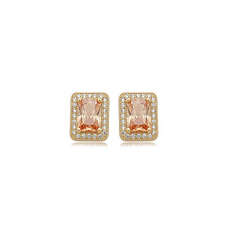 Brinco de base cravejado de zircônia citrino e cristal banho em ouro 18k